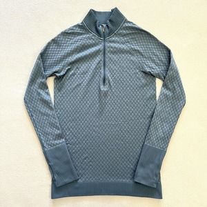 Lululemon Women Slate Blue White Rest Less 1/2 Zip Diamond Thumbhole Shirt Top 4